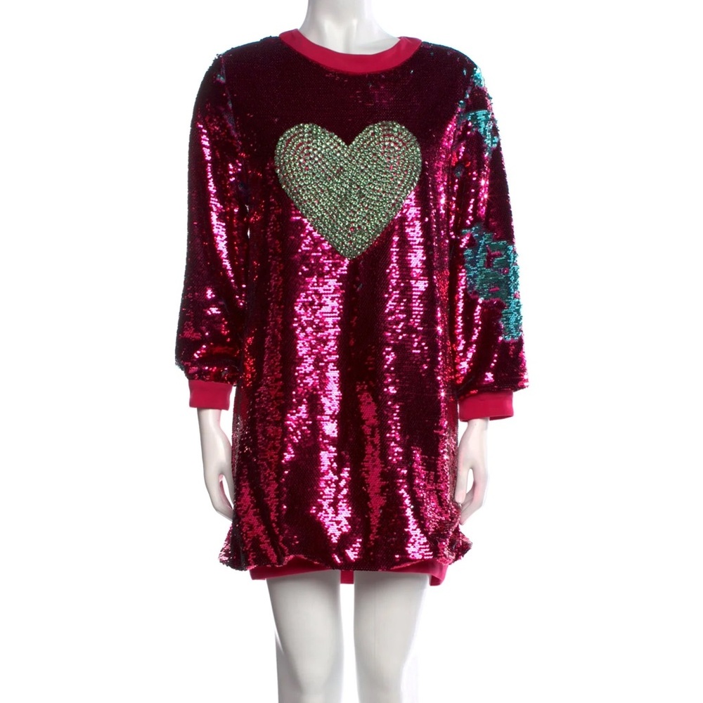 NEW Jovani‎ Hot Pink Sequin Heart Gemstone Dress - Size 6